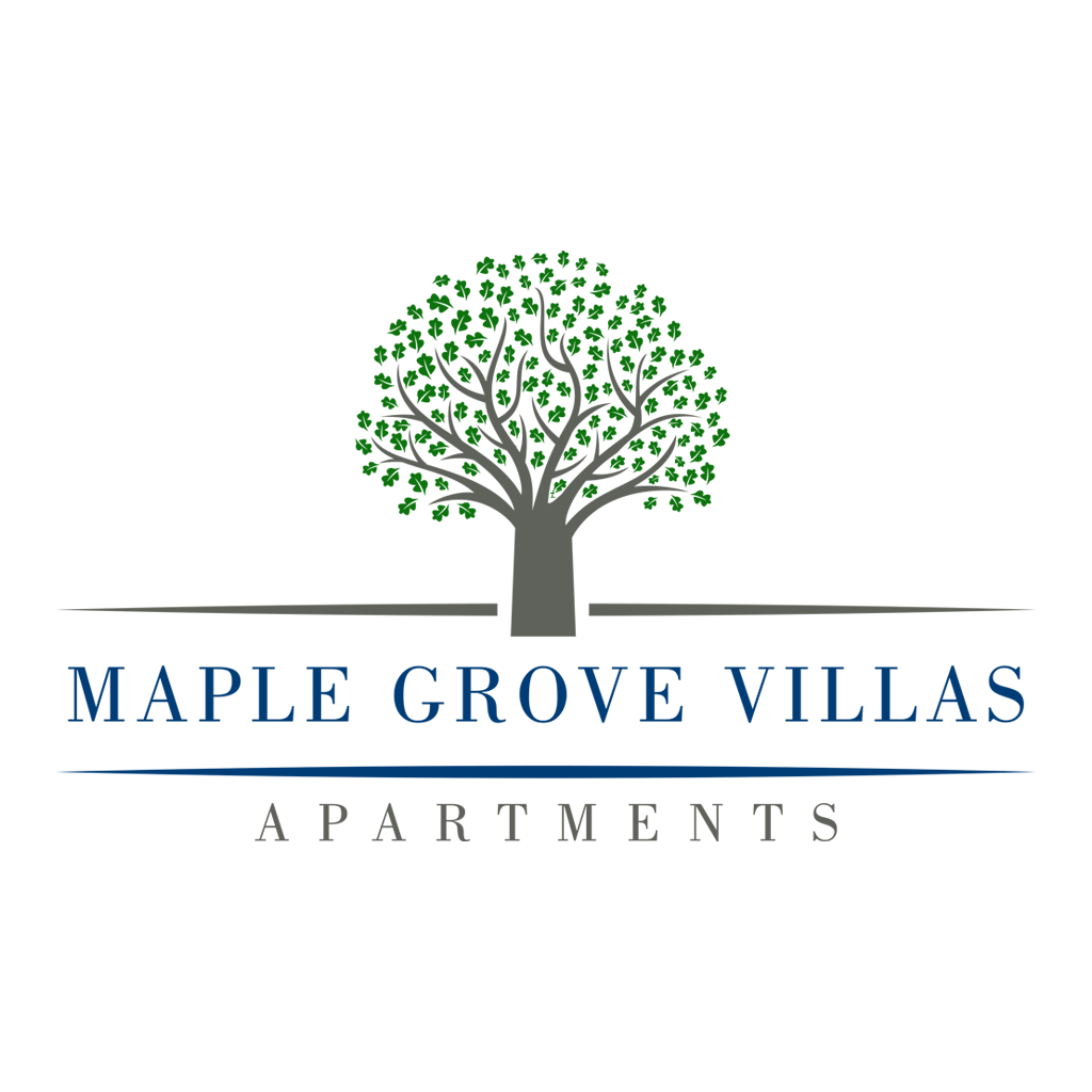 A logo with a tree and the words "Maple Grove Villas Apartments" below it.